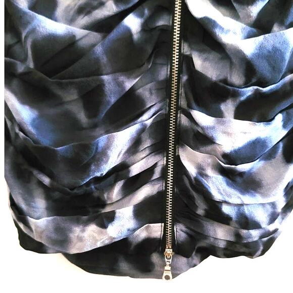 Whistles Silk Blend Blue Tones Ruched Full Back Zip Bodycon Dress 6 - Picture 9 of 12